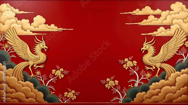 Fototapeta Lacquerware Phoenix Feather Art