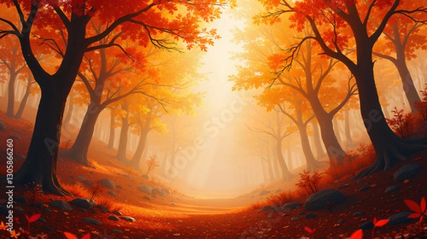 Obraz Impressionist Autumn Forest Sunlight