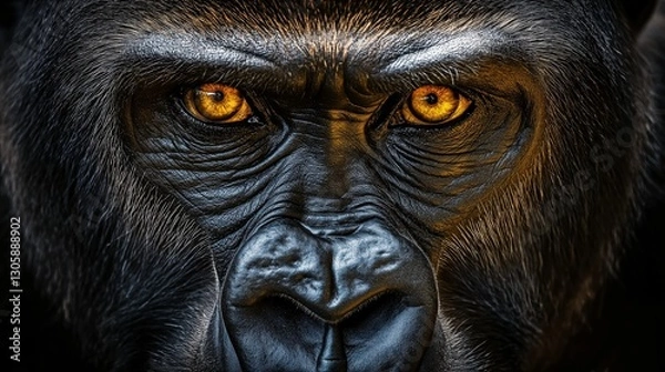Obraz Stunning Close-Up of Endangered Gorilla's Intense Eyes in Wildlife Photography Portrait