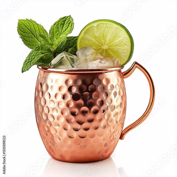 Obraz Refreshing Moscow Mule in Copper Mug: The Ultimate Summer Cocktail Recipe with Mint, Lime, and Ice Cubes for Chic Presentation
