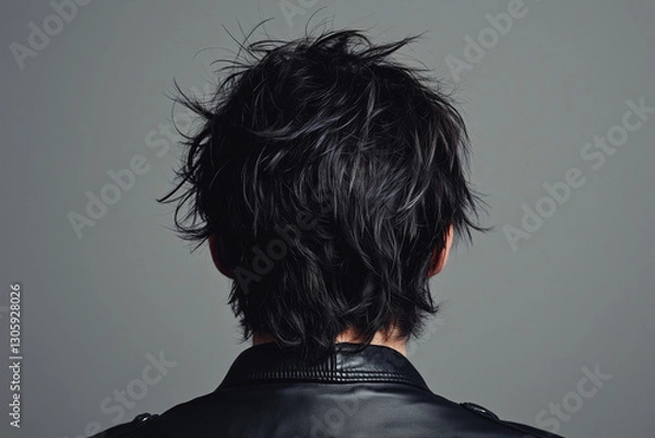 Obraz Men with healthy messy hair back view. Best for photography model shampoo product