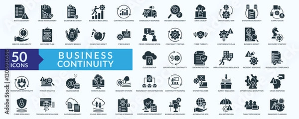 Fototapeta Business continuity icon collection set with risk assessment,crisis management,disaster recovery, data backup, system redundancy

