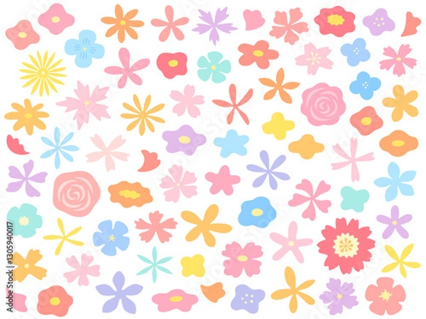 Fototapeta 手描き風のカラフルな花のイラストセット