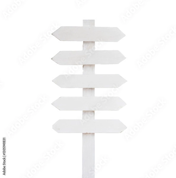 Fototapeta Rustic white wooden signpost, isolated on transparent background.