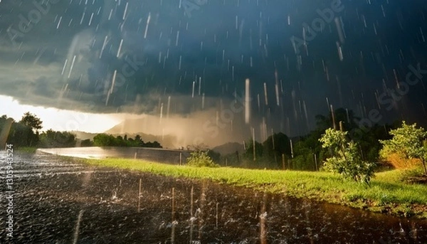 Obraz Heavy rain during summer storm.