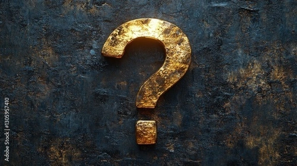 Fototapeta Golden Question Mark on Dark, Rough Surface