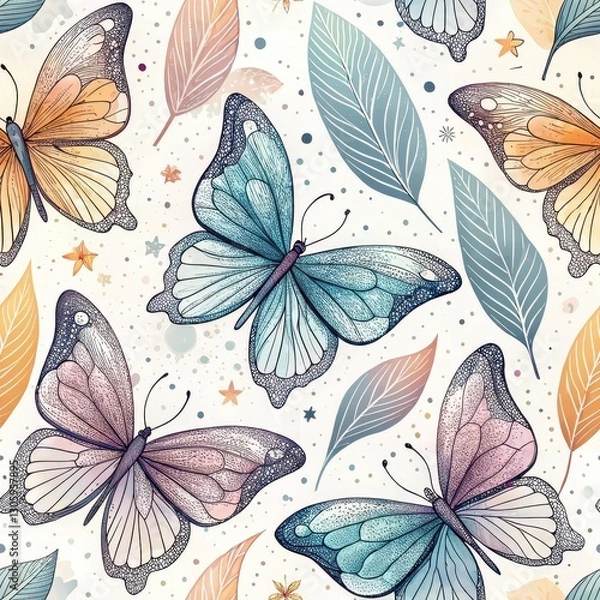Fototapeta Seamless Butterfly Pattern Design Nature Digital Art Colorful Aesthetic