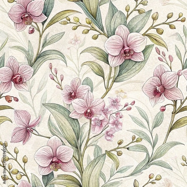 Fototapeta Seamless Floral Patterns Botanical Art Background Design Natural Setting Close-up View