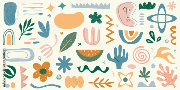 Fototapeta Big set of hand drawn various shapes and doodle objects. Abstract contemporary modern trendy vector illustration. All elements are isolated