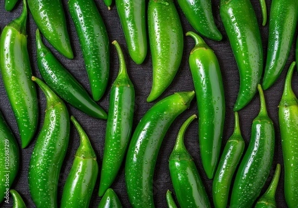Obraz Vibrant Green Jalapeno Peppers on Dark Background