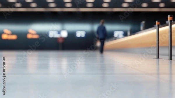 Obraz detailed shot of check-in counter with airline logos blurred in background under diffused terminal lighting
