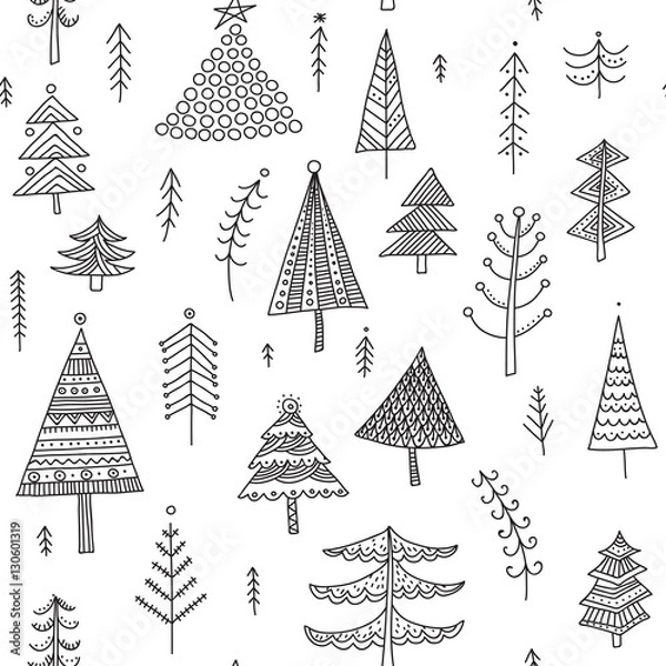 Fototapeta decorated christmas trees seamless pattern