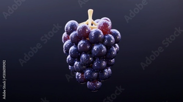 Fototapeta Lush 3D Render of Dark Grapes  Isolated on Black Background