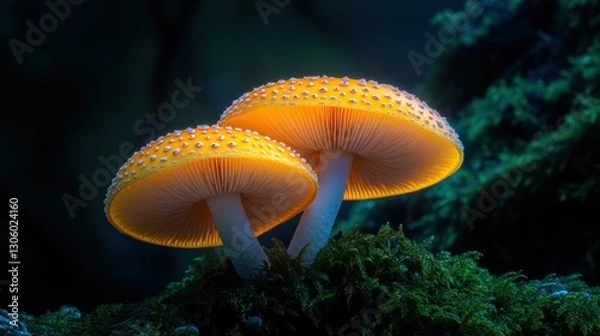 Fototapeta Closeup view of fresh mushroom in forest in Spring.