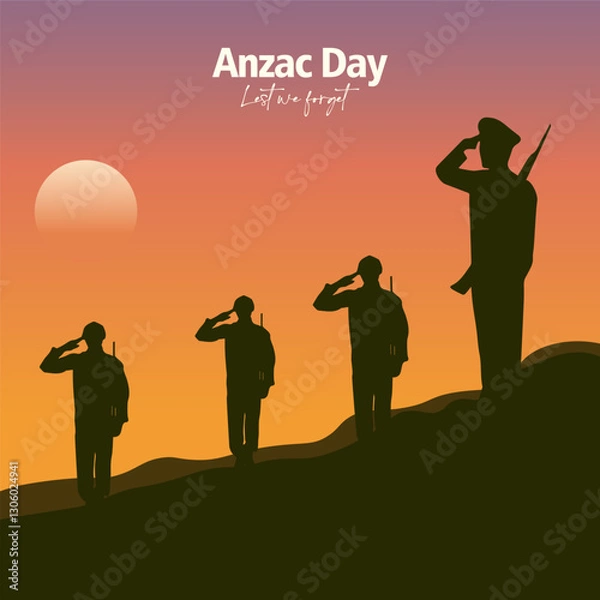 Fototapeta Anzac day with beauty landscape vector. Remembrance day symbol. Lest we forget. Anzac day background with soldier.	
