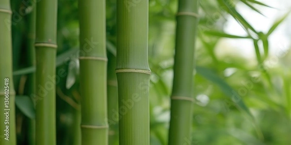 Fototapeta A beautifully detailed close-up of tall green bamboo stalks, symbolizing strength and resilience in nature, creating a calming, earthy aesthetic.