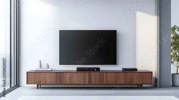 Fototapeta Sleek Minimalist Cabinet Design for Modern Living Room with Clean Lines and Elegant Aesthetic Appeal