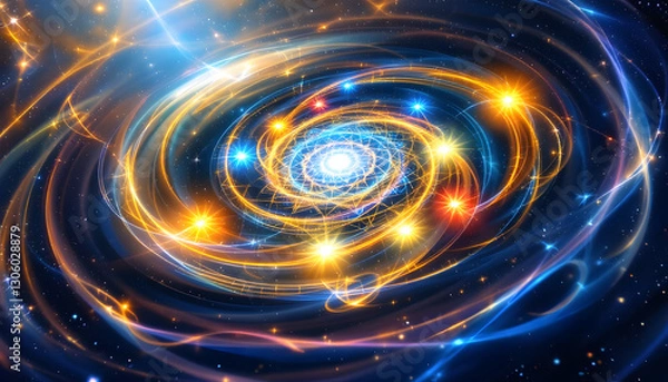 Fototapeta Cosmic Energy Swirl with Glowing Particles and Galactic Light