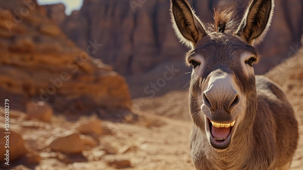 Obraz Divine Dialogue: Balaam's Donkey Speaks in Moabite Landscape with Vibrant Glow and Ample Copy Space