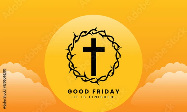 Obraz Vector illustration of Good Friday for Christians with copy space area. By combining elements of the cross, crown of thorns and the twilight view of Golgotha ​​Hill