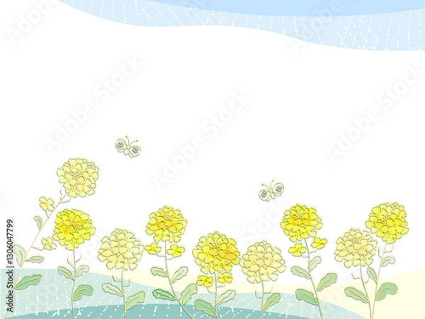 Obraz 菜の花と蝶の背景イラスト