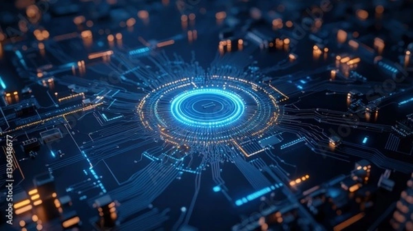 Fototapeta Dynamic digital circuit design futuristic cityscape abstract artwork tech environment aerial view modern aesthetics