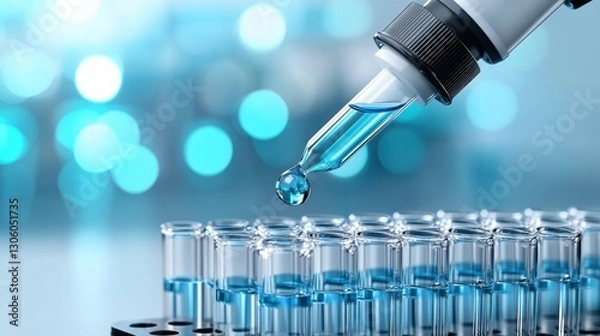 Fototapeta Pipette dropping liquid laboratory close-up image scientific environment macro view experimentation