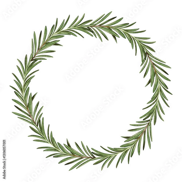 Fototapeta Hand-painted watercolor rosemary wreath. Perfect for packaging, branding, labels, menu design, and botanical-themed projects. Elegant and natural decoration.