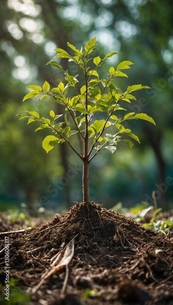 Obraz Newly grown tree shoots with blurred background, to depict the visual content of Earth Day