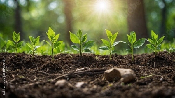 Obraz Newly grown tree shoots with blurred background, to depict the visual content of Earth Day