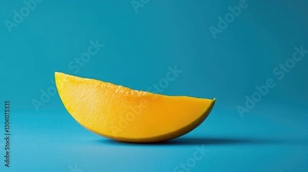 Fototapeta A juicy mango slice with its bright yellow flesh and smooth texture, placed on a clean background with ample copy space.