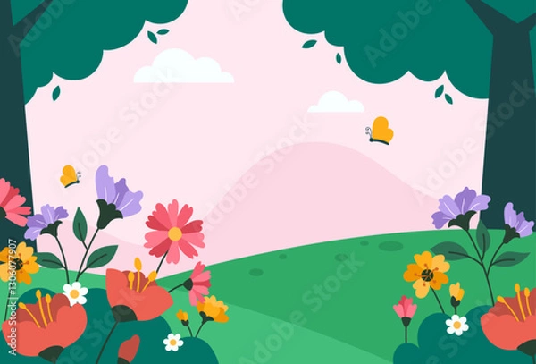 Obraz Flat floral spring landscape background