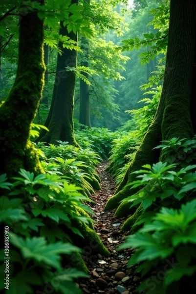 Fototapeta Overgrown Braken ferns in dense thicket of vegetation, dense foliage, natural world