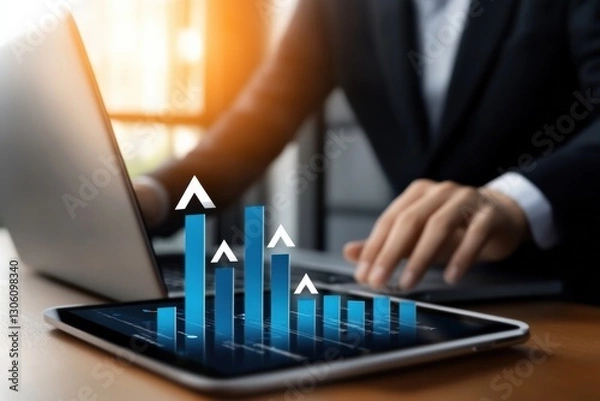 Fototapeta Analyzing trends business professional office space closeup image corporate environment focused view data visualization