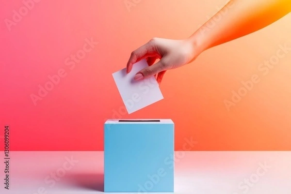 Obraz A geometric design of a ballot being inserted into a box, using simple shapes and a subtle gradient to evoke clarity and purpose