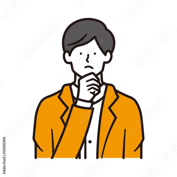 Fototapeta 手を当て考えるビジネスマンの上半身のイラスト素材