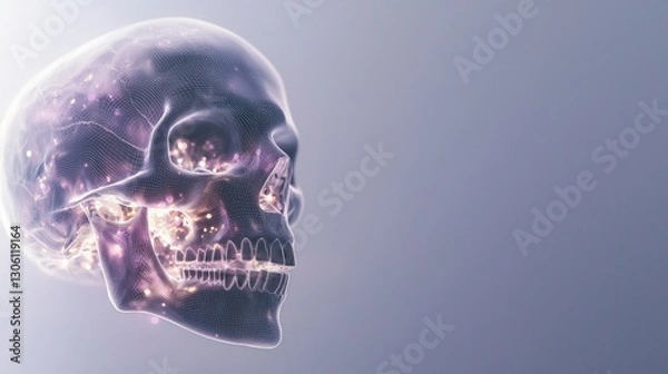 Fototapeta AI Generated Skull  Abstract Mesh  Glowing Particles   Transparent Background
