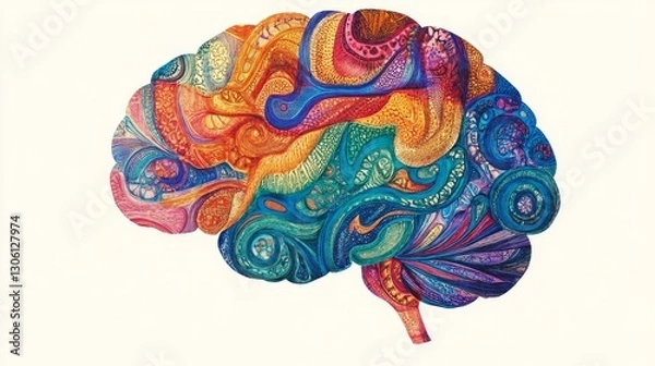 Fototapeta An illustration of the human brain with colorful patterns, symbolizing the spectrum of neurodiversity