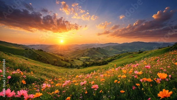 Obraz sunset over the field. ai generated