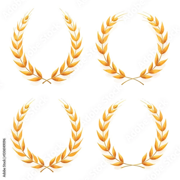 Obraz Wreath wheats ears icons and rice seed logo design elements set