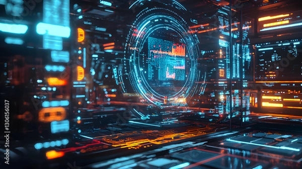 Fototapeta Exploring futuristic interface technology in digital environments sci-fi visuals high-tech perspective