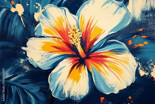 Fototapeta A painting of a flower with a yellow center and white petals