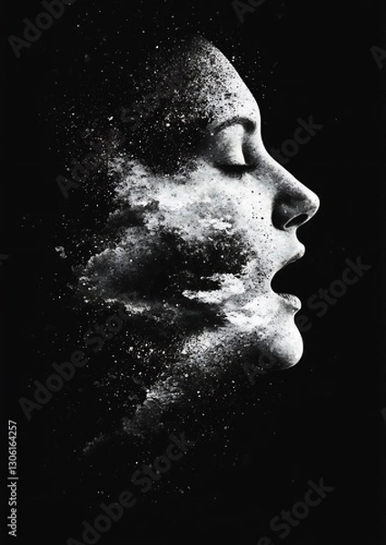 Obraz Ethereal Face Dissolution in Swirling Smoky Abstraction