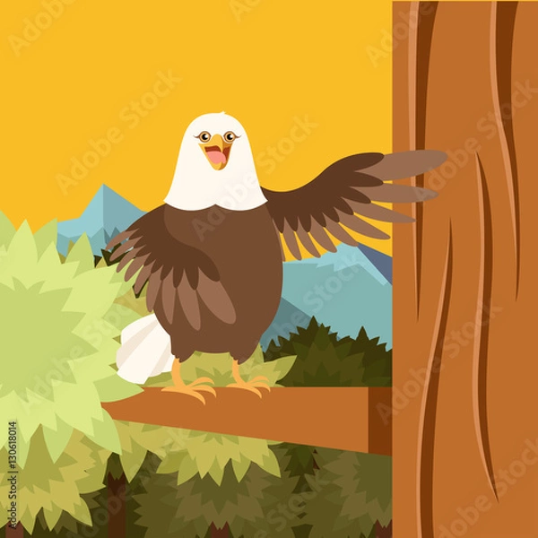 Fototapeta Happy Eagle on the Tree flat Background