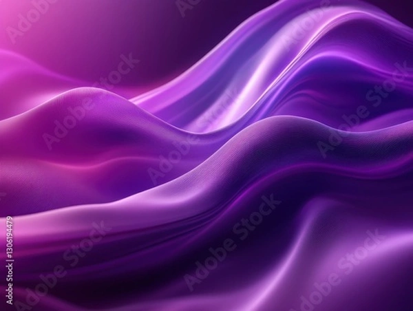 Obraz Beautiful flowing fabric texture with smooth waves in vibrant shades of purple and lilac under soft light in an artistic background design
