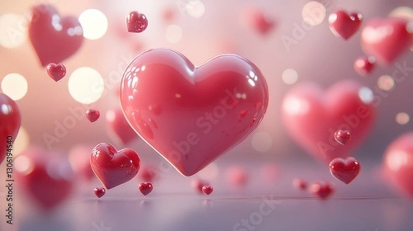 Fototapeta Floating hearts, bokeh background, Valentine's Day, romantic design