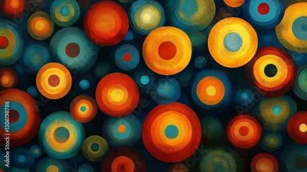 Fototapeta Vibrant abstract circles joyfully arranged warm color palette. AI Generated