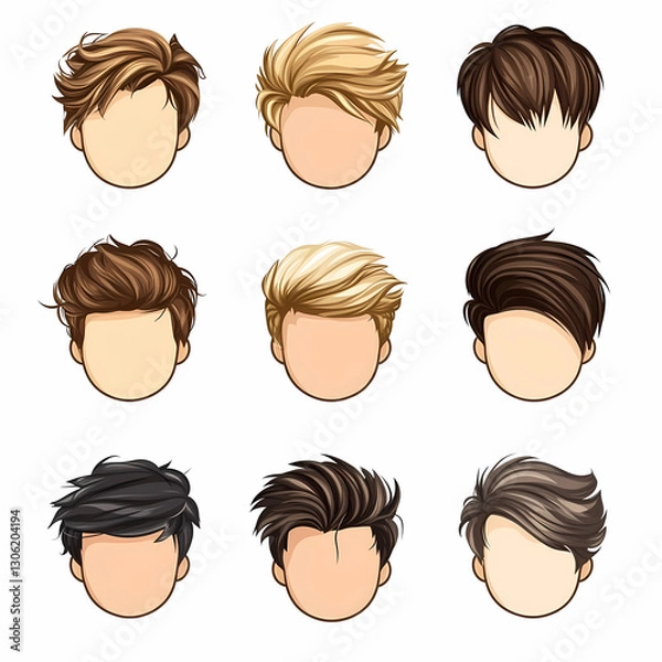Obraz Cartoon hairstyles: A showcase of various trendy and stylish cartoon character hair designs, perfect for inspiration and character creation.