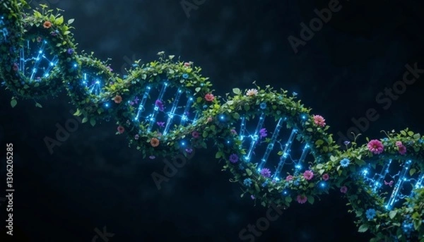 Obraz go green dna helix on black background