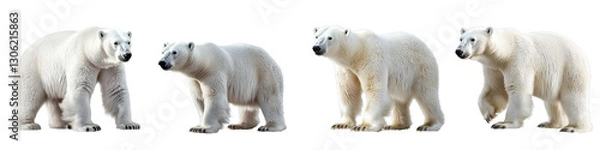 Obraz set of A white polar bear, full body, a polar bear full body, a white polar bear full body, a white polar bear with full body in the snow, a polar bear, on a transparent backgrounds